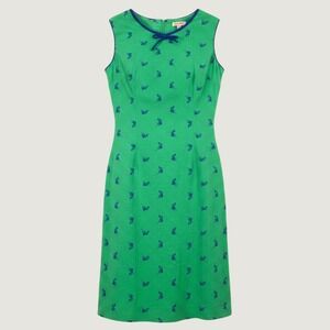 VTG House of Lords Shift Dress Womens Green Narwhal Print Sleeveless Mod Retro